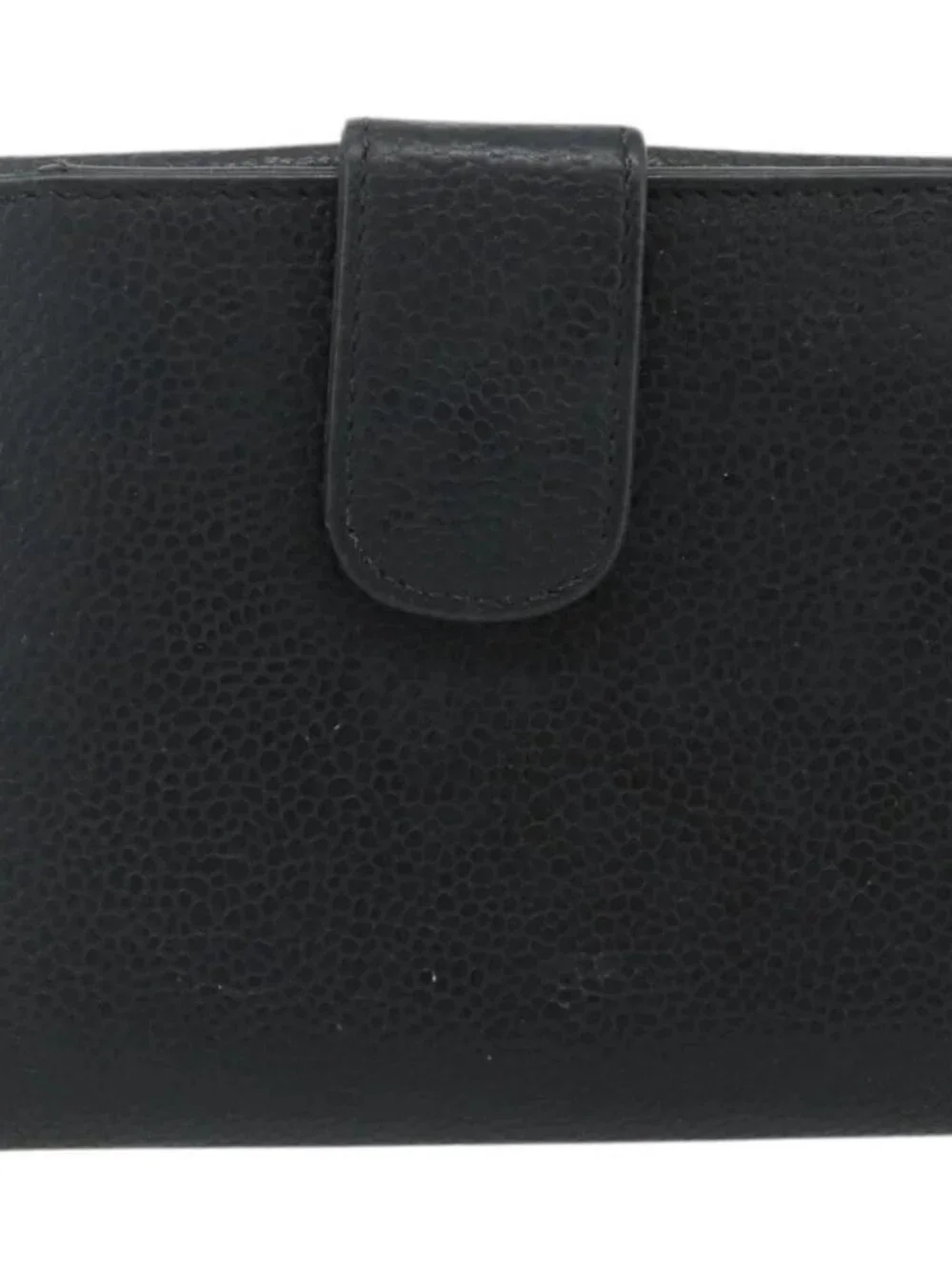 CHANEL Bifold Wallet Grained Calf Skin Black Gold CC Auth bs34761